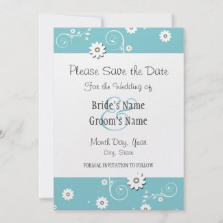 Teal White Floral Wedding Save the Date Cards invitation