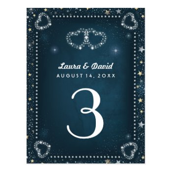 Teal White Gold Hearts & Stars Table Number Cards Postcard by juliea2010 at Zazzle