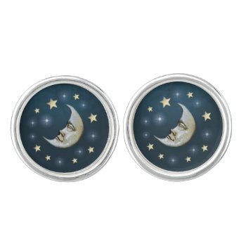 Teal White & Gold Moon & Stars Matching Cuff Links Cufflinks by juliea2010 at Zazzle
