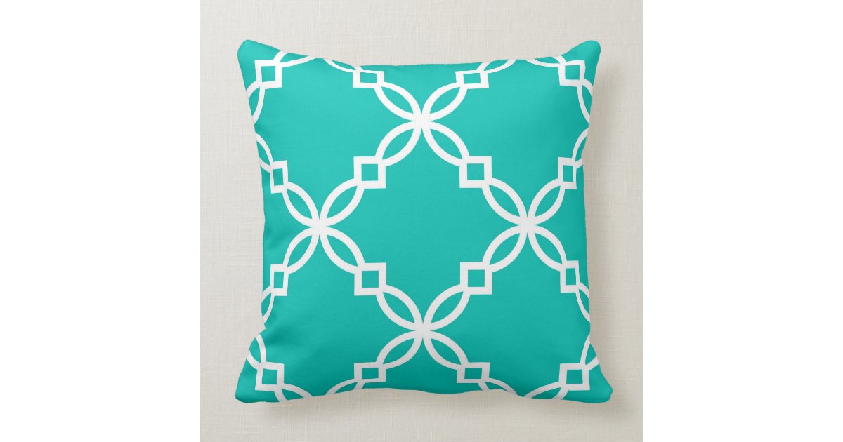 Teal White Large Fancy Quatrefoil Pattern Throw Pillow Zazzle