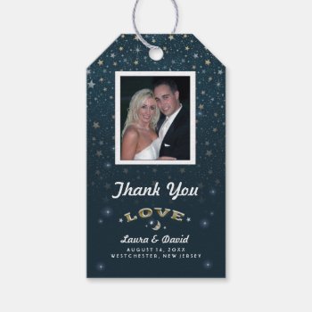 Teal White Moon & Stars Love Wedding Custom Photo Pack Of Gift Tags by juliea2010 at Zazzle