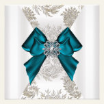 Teal White Satin Gold Damask Sweet Sixteen invitations
