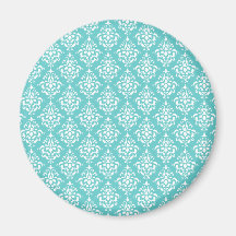 TEAL WHITE VINTAGE DAMASK PATTERN 1 MAGNET