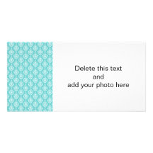 TEAL WHITE VINTAGE DAMASK PATTERN 1 PHOTO CARD TEMPLATE