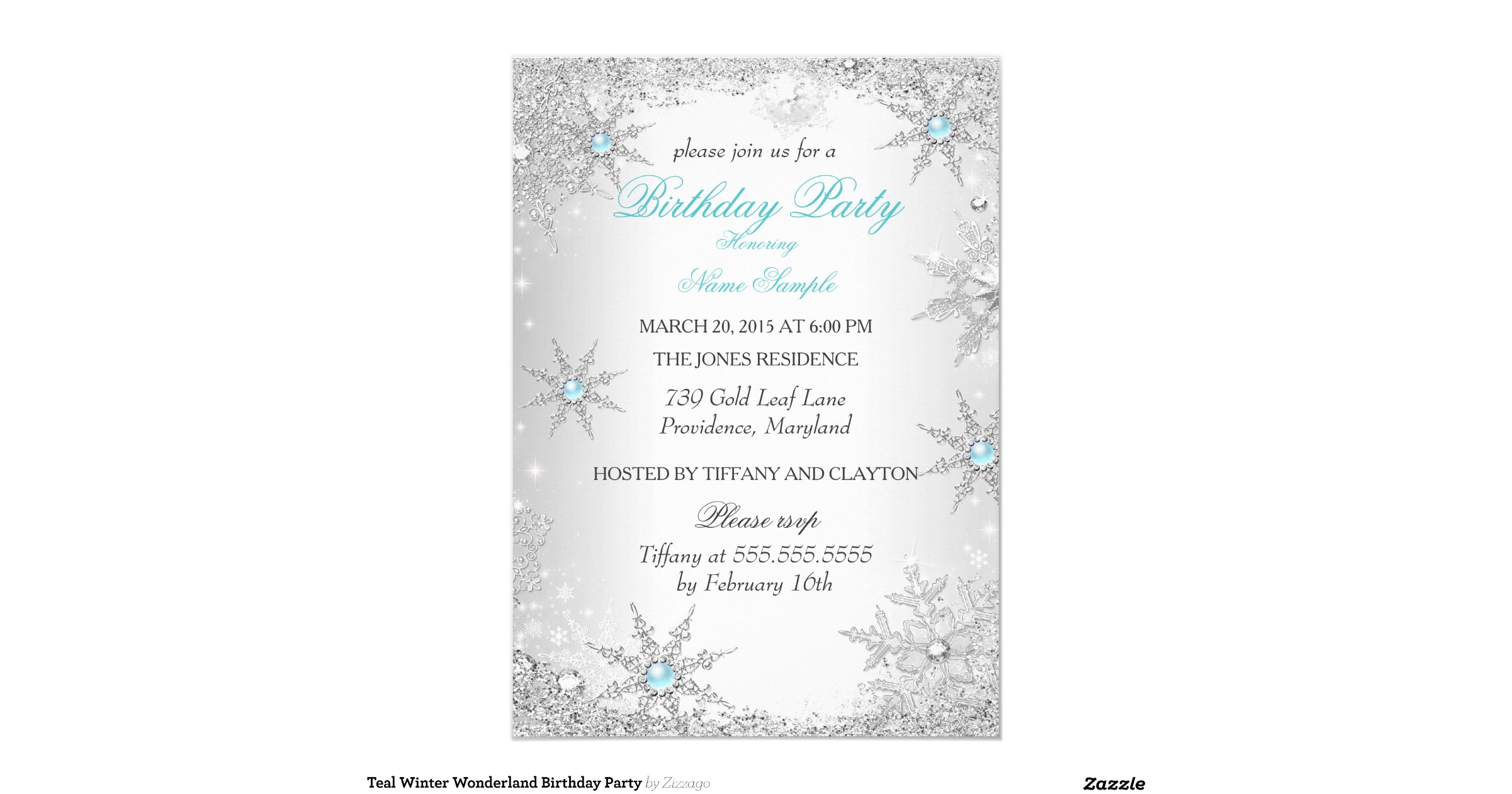 Teal Winter Wonderland Birthday Party 5x7 Paper Invitation Card Zazzle