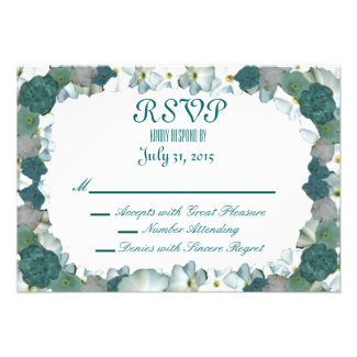 Teal with White Flowers Border RSVP Card