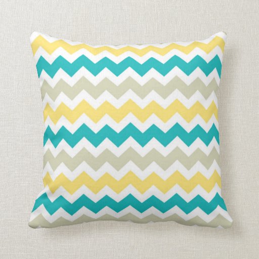 Teal Yellow Chevron Decorative Pillow Zazzle