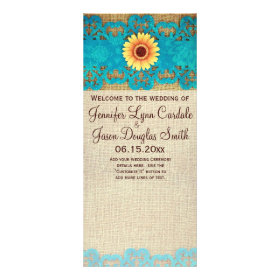 Teal Yellow Daisy Rustic Wedding Program Personalized Rack Card