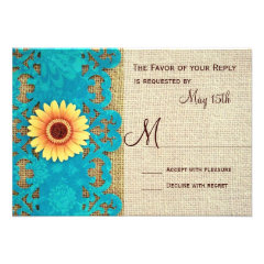 Teal Yellow Daisy Rustic Wedding RSVP Cards