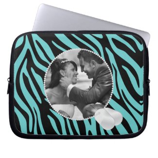 Teal Zebra and Dog Tags Photo laptop sleeve electronicsbag