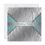Teal Zebra Any Number Brithday Invitation Template