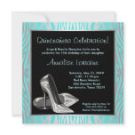 Teal Zebra High Heels Quinceanera 15th Party Invitation