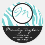 Teal Zebra Initial Envelope Seal (Pink) Round Stickers