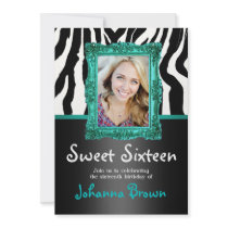 Teal Zebra - Photo - Sweet 16 Invitation