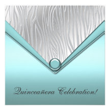Teal Zebra Quinceanera 15th Birthday Invitation
