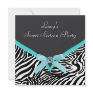 Teal Zebra Sweet 16 Birthday Party invitation