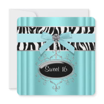 Teal Zebra Sweet 16 Birthday Party Invites