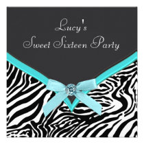 Teal Zebra Sweet 16  Birthday Party invitations