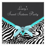 Teal Zebra Sweet 16 Birthday Party Invite