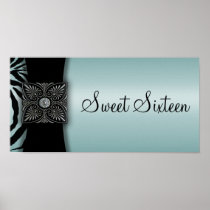 Teal Zebra Sweet Sixteen Party Banner Poster