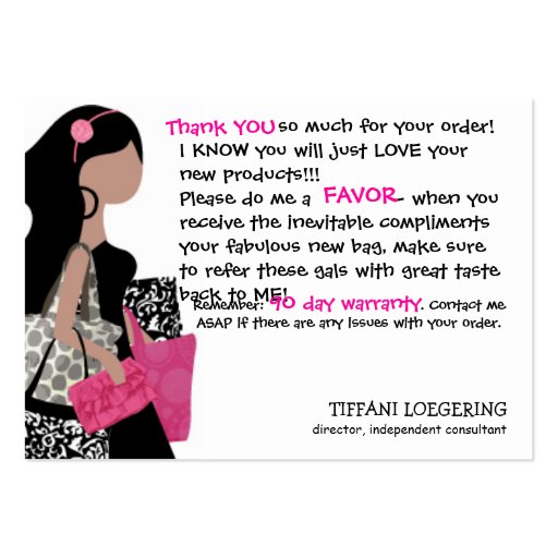 Team BAG Lady customer thank you cards Business Card (front side)
