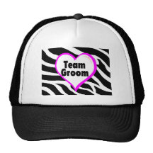 Team Groom (Heart Zebra Print) Hats