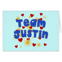 TEAM JUSTIN! T-shirts for Kids and Adults Greeting Card