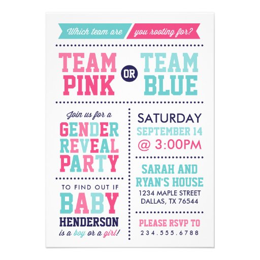 Team Pink or Team Blue Baby Gender Reveal Invitations