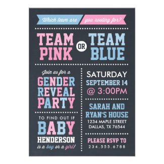 Team Pink or Team Blue Chalkboard Gender Reveal Invite