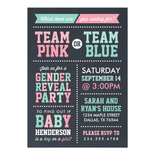 Team Pink or Team Blue Chalkboard Gender Reveal Invitation (front side)