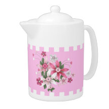 Teapot Floral Country Style Pink White Check