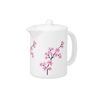 Teapot Pink White Asian Blossom Flowers Small zazzle_teapot