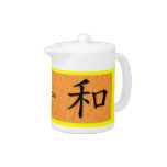 Teapots With Chinese Symbol For Peace On Sun
