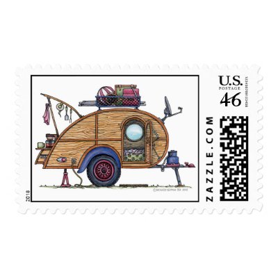 Tear Drop Camper Trailer RV Stamps by art1st