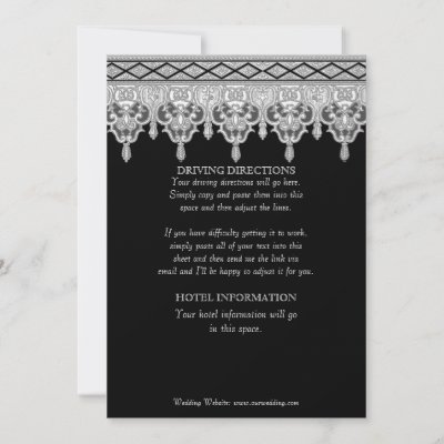 Tear Drop Lace Black White Driving Directions Custom Invitations by 