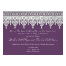 Tear Drop Lace, Purple & Grey - Wedding Invite