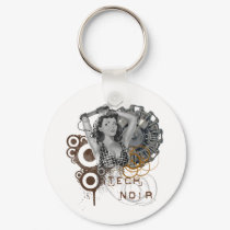Tech noir pulp steampunk dame keychains