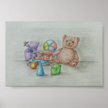 teddy beach with toys print