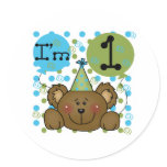 Teddy Bear 1st Birthday Round Stickers