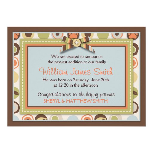 Teddy Bear 3D-look Bow & Button Birth Announcement
