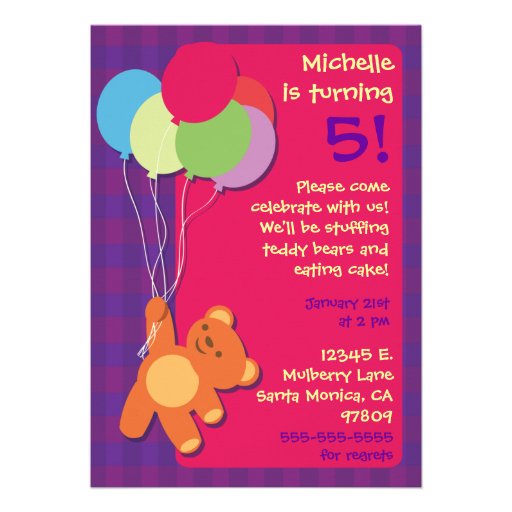Teddy Bear and Balloons Birthday Party Invitation