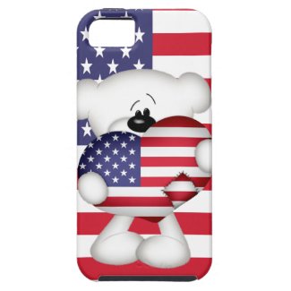 Teddy Bear and Big USA Flag Heart iPhone 5 Case