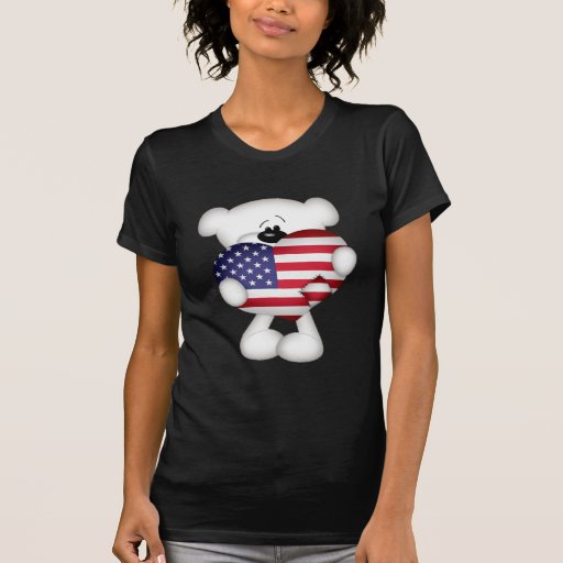 Teddy Bear and Big USA Flag Heart Tee Shirts
