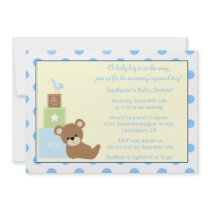 Teddy bear and bird boy's baby shower invitation