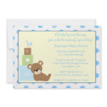 Teddy bear and bird boy's baby shower invitation
