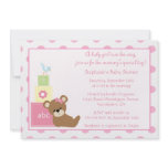 Teddy bear and bird girl's baby shower invitation