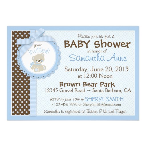 Teddy Bear Baby Boy Baby Shower Blue Invitations
