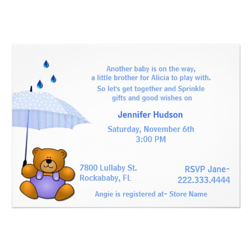 Teddy Bear Baby Boy Sprinkle Shower Invitation