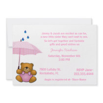 Teddy Bear Baby Girl Sprinkle Shower Invitation
