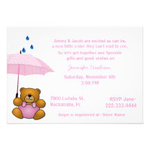 Teddy Bear Baby Girl Sprinkle Shower Invitation